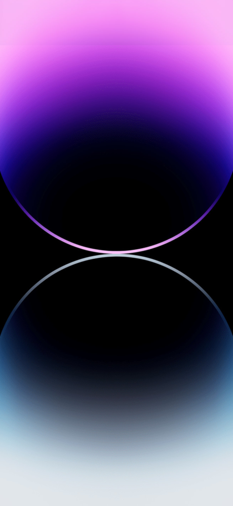 Abstract image featuring a black background with a smooth gradient of purple and pink transitioning to blue near the bottom. A dark central curve creates a mirrored effect with light reflecting across the surface.
