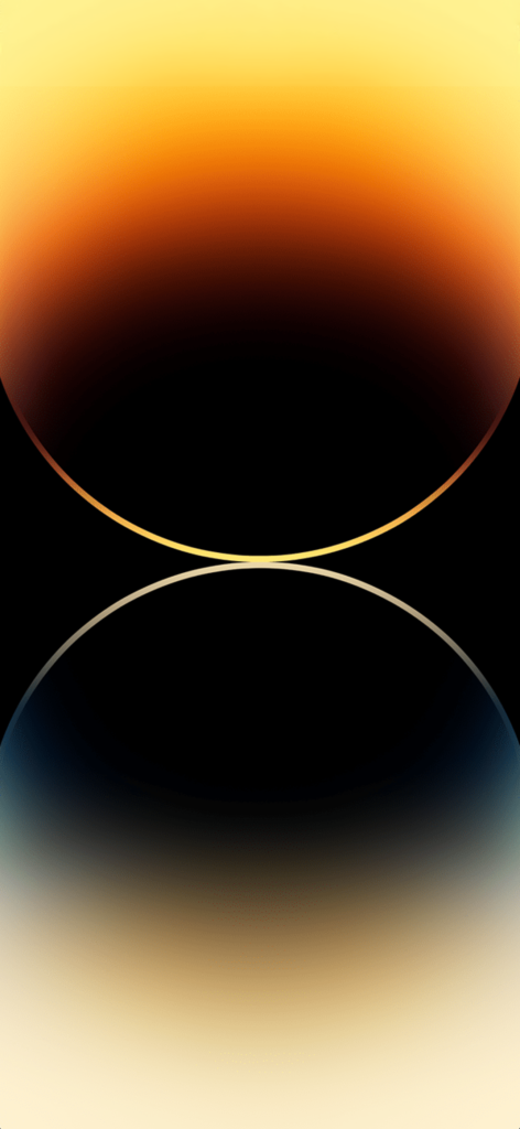 Abstract image featuring a symmetrical gradient with warm orange and yellow tones at the top, transitioning to black in the center, and then to cooler blue and beige tones at the bottom, creating a mirror-like effect in the middle.
