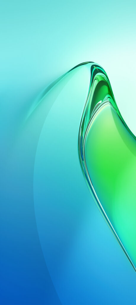 Abstract digital artwork featuring smooth, flowing shapes in shades of blue and green. The design has a dynamic, wave-like appearance, with a gradient background blending from light blue to green.
