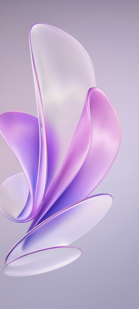 Abstract digital artwork featuring smooth, translucent shapes in shades of purple and pink. The forms overlap and curve gracefully against a soft, gradient background, creating a sense of fluidity and motion.
