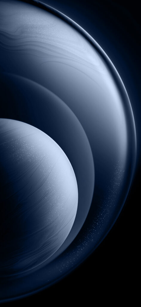 Artistic depiction of a stylized planet or celestial body with swirling, smooth layers in shades of blue and black, against a dark background, resembling a cosmic or ethereal scene.
