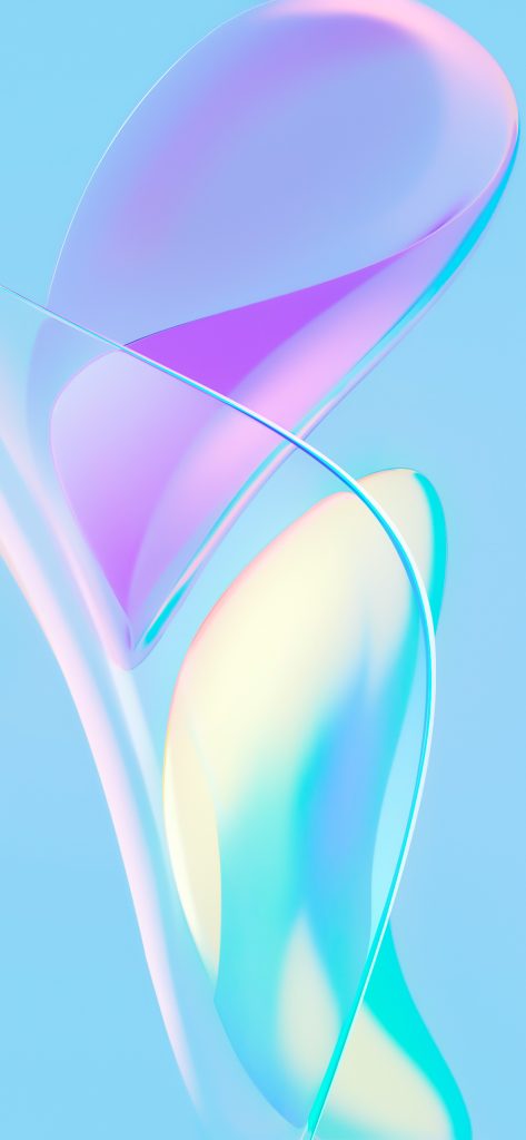 Abstract image featuring smooth, translucent shapes in pastel colors of purple, pink, and blue against a light blue background. The shapes have a fluid, organic form, creating a sense of movement and harmony.
