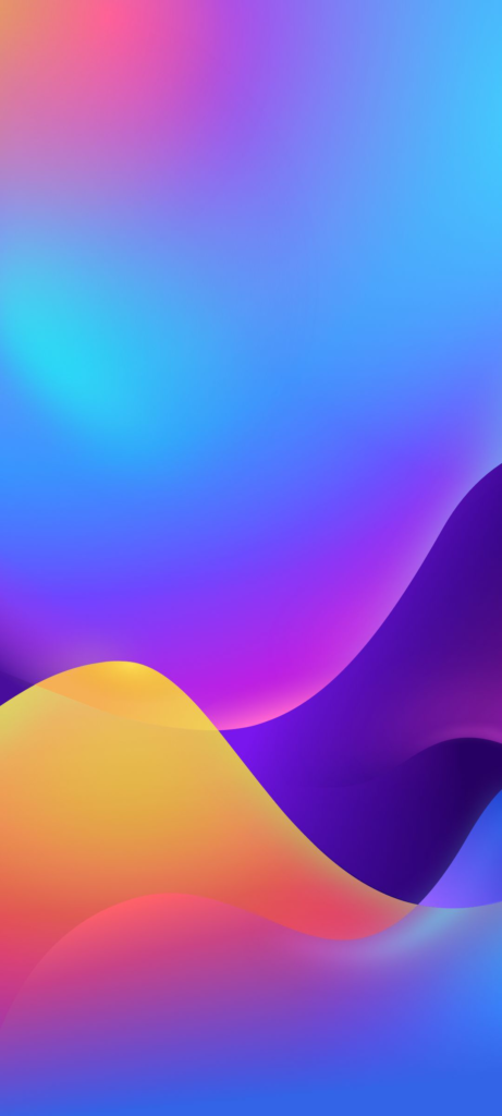 A vibrant abstract digital art piece featuring smooth, flowing gradients of blue, purple, pink, and orange. The colors blend seamlessly, creating a wavelike pattern reminiscent of a surreal landscape.
